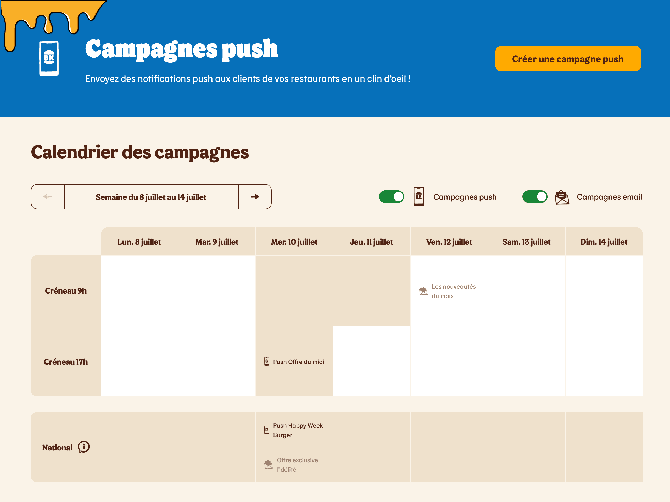 Burger King Factory calendrier des campagnes